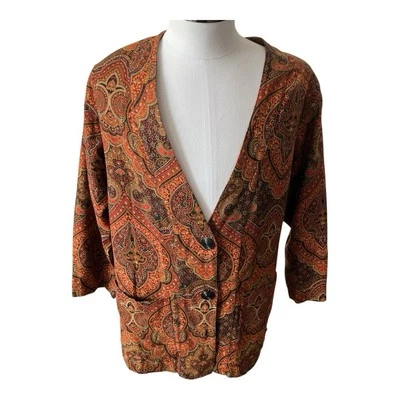 Carole Little Paisley Print  Wool Blend Jacket Pockets Size 8 Missing Button - Image 1 of 4