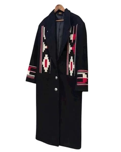 Cappotto di lana nero vintage Pioneer Wear Chimayo Southwest Aztec taglia M USA - Foto 1 di 11
