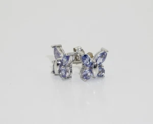 Pre-Loved 10carat 10k White Gold Tanzanite Set Butterfly Stud Earrings 1.18g - Picture 1 of 8