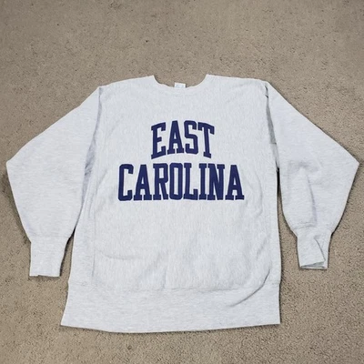 复古 Champion Reverse Weave East Carolina 海盗毛衣男式 XL 灰色美国 — 第 1/4 张图片