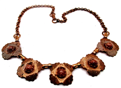 Gargantilla Collar Lucita Texturizada Flor Dogwood Cobre Genuino Marcado De Colección Foto 1 de 4