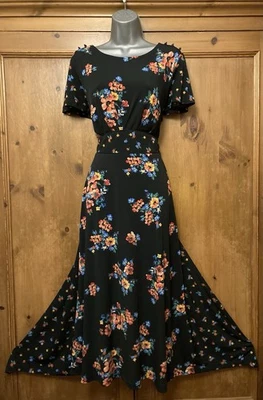 Monsoon Floral Black Dress L 16 18 Hippy Midi Maxi Autumnal Winter Boho Folk - Image 1 of 4