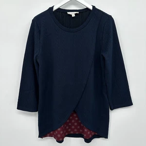 Weekend Suzanne Betro Sweater Pullover Size Large Blue 3/4 Sleeve Stretch Twofer - Picture 1 of 11