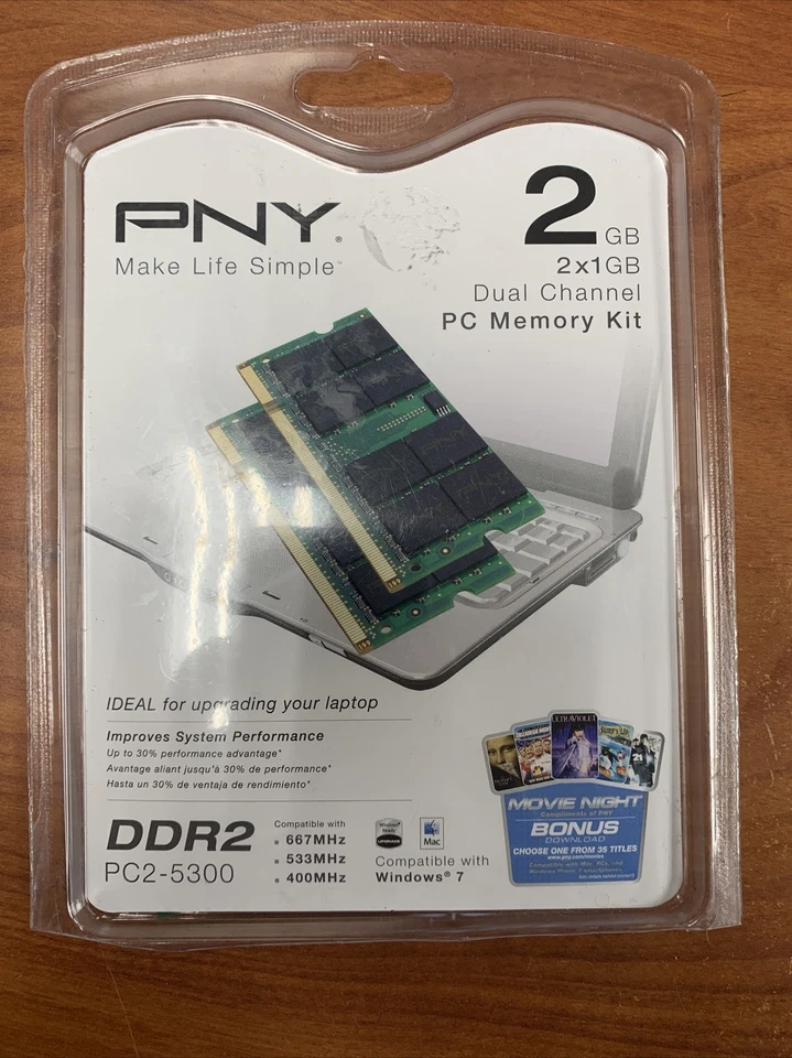 2GB 2x1GB PC2-5300 PNY 64A0TFTHE-HS DDR2-667 PERFORMANCE RAM MEMORY KIT - Image 1 of 2