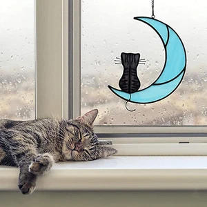 Suncatcher Pendant Creative Decorative Household Garden Moon Cat Light Catcher - Picture 1 of 16