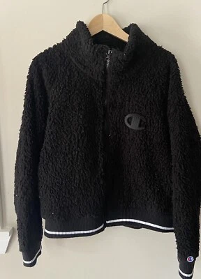CHAMPION Women XL Black Large logo  Fleece Zip Up Chunky Sherpa Jacket - Image 1 of 4
