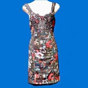 FREE PEOPLE black butterfly lace floral print fitted knit tank dress S 4F - Picture 1 of 8
