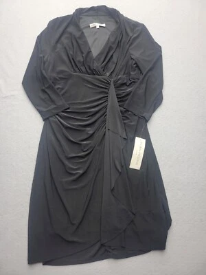 Evan-Picone Women Dress 16 Black Wrap Dress 3/4 Sleeve Midi Polyester Blend - Image 1 of 4