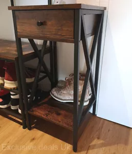 Vintage Industrial Side Table 1 Drawer Shelf Storage Unit Bedside Furniture Tall - Picture 1 of 5