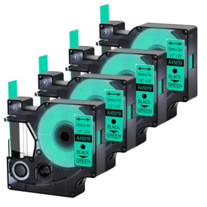 4 PK Black on Green Label Tape for DYMO D1 45019 LabelManager 160 350 12mm 1/2" - Picture 1 of 11