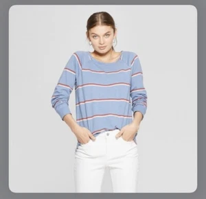 Women's Universal Threads Brand (Target) Long-Sleeve Blue Stripe Shirt Size XS - Picture 1 of 3