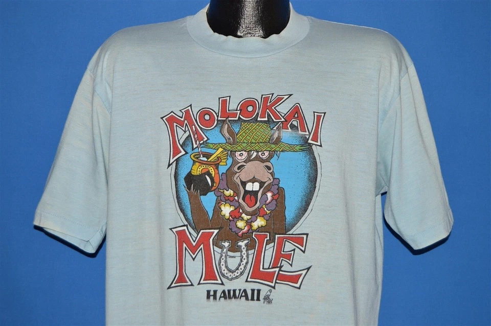 Camiseta de colección MOLOKAI MULE HAWAII POLY TEES SUNSTROKES AZUL LEI LUAU COCKTAIL XL Foto 1 de 4