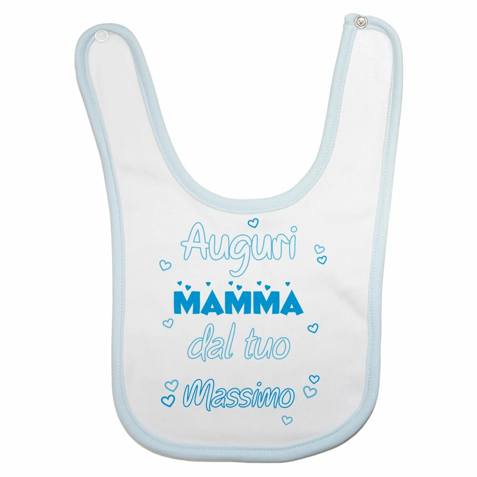 Bavaglino neonato personalizzato con nome auguri mamma dal tuo - Immagine 1 di 1