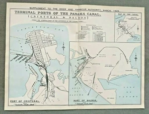 MAPA ORIGINAL DE PUERTOS DEL CANAL DE PANAMÁ DE 1929 de WARD & FOXLOW - Imagen 1 de 6