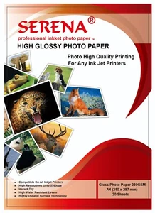 Paquet de 20 papiers photo A4 brillant premium SERENA 230GSM blanc vif - Photo 1/1