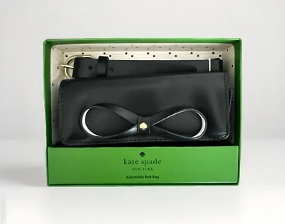 Kate Spade New York 蝴蝶结腰带包 ~ 黑色皮革 ~ S/M 码 全新 — 第 1/4 张图片