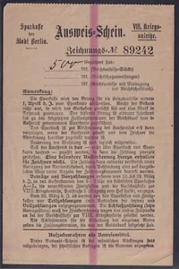 74202) 8. Kriegsanleihe Ausweis-Schein Zeichnung Sparkasse Berlin 1918 - Picture 1 of 1