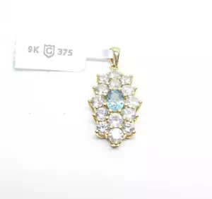 9 kt Gold Anhänger Ratanakiri Blau & Weiß Zirkon Gelbgold mit Geschenkbox - Bild 1 von 9