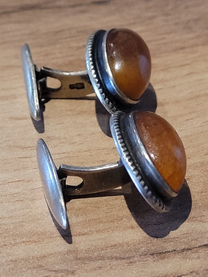 Gemelos antiguos vintage años 60 de plata 825 y ámbar de la Unión Soviética. Foto 1 de 4