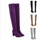 Womens Block Heel Thigh High Over The Knee Boots Stretch Knight Boots Shoes Size