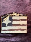 Small Wood Slab w Red White & Blue USA Flag Metal Overlay 4th of July Patriotic