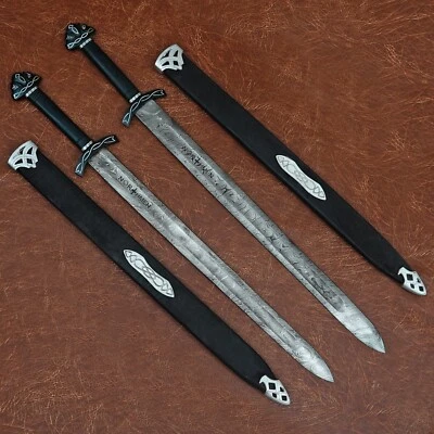 Espada escandinava Damasco acero par hecho a mano espada vikinga lista para la batalla medieval Foto 1 de 4