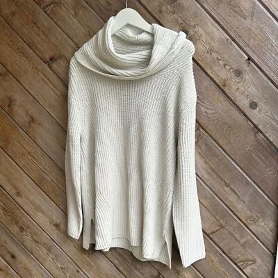 DKNY Donna Karen New York ivory silver sparkle long cowl neck sweater size large - Image 1 of 4