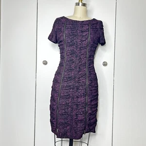 Andrew Marc Women’s Ruched Bodycon Dress Purple Black Size 2 - Picture 1 of 10