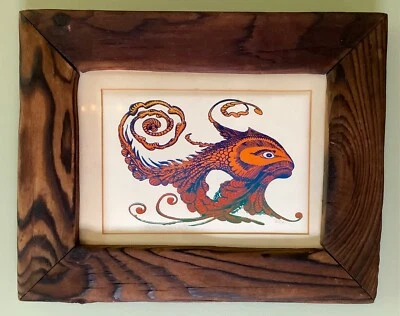 Serigrafía firmada por Rip Bodman temprana rara 1974 Flame Fish marco y respaldo originales Foto 1 de 4