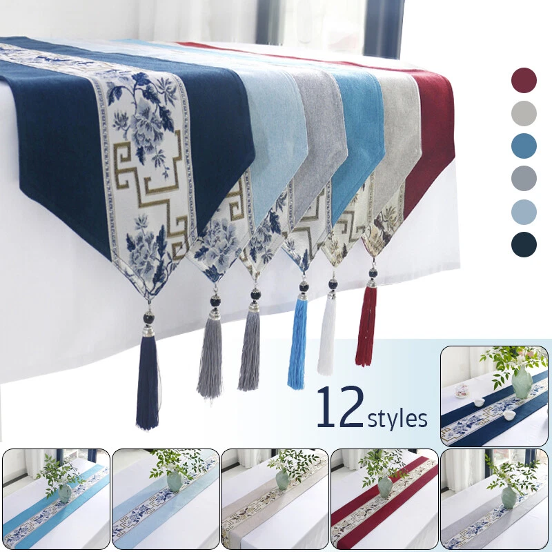 Vintage Tablecloth Table Runner Brocade Floral Wedding Table Runner with Tassel1 - Image 1 of 4