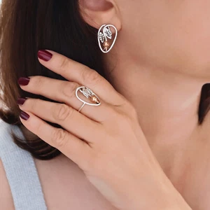 Granatapfel Blume 925 Silber Ring gemischt Metall Kupfer Sterling Damen breiter Ring - Bild 1 von 5