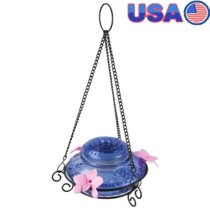 Illuminated Glass Hummingbird Feeder Solar Powered Garden Decor Leakproof Design - Picture 1 of 11