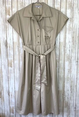 ICEBERG бежевый хлопок шелк кнопка плиссированные подпоясанный карман миди платье 42 S маленький IT - Изображение 1 из 4