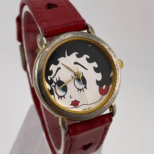 Betty Boop Watch Womens 1993 Vintage Red Leather Band Quartz Three Hands - Picture 1 of 13