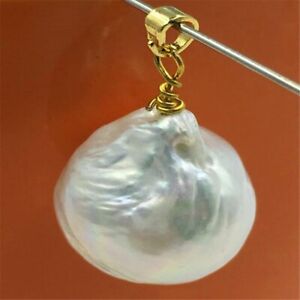 13-14MM baroque south sea pearl pendant 18K HUGE Luxury natural chic hand-made