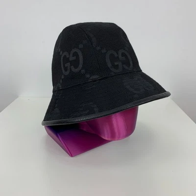 Gucci GG Monograma Jumbo Jacquard Lona Cubo Sombrero Negro Talla L Foto 1 de 4
