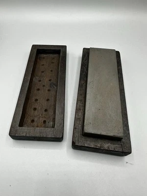 Antique Sharpening Stone Knife Sharpener Kitchen Tool in Wood Box Case Antique - Image 1 of 4
