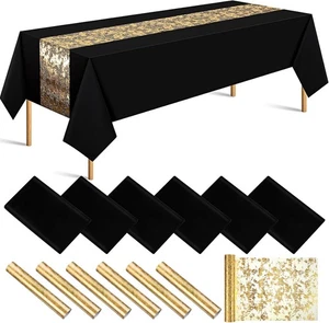 Mantel rectangular de poliéster Periiter 12 piezas 60 x 102"" x 102", negro  - Imagen 1 de 7
