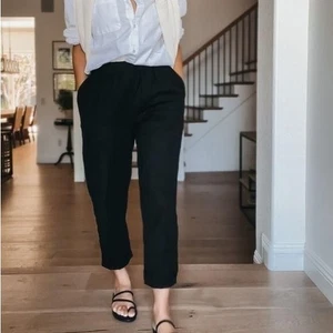 NWT Lauren Ralph Lauren Silk Linen Black Button Front Tapered Leg Pant - 6P - Picture 1 of 11