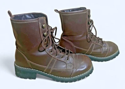 Route 66 Chunky Mid Calf Faux Leather Combat Boots Vibram Sole Brown Mens Sz 10 - Image 1 of 4