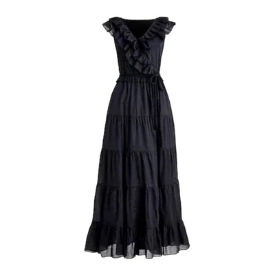 Maxi Vestido J Crew Volantes Frontales Cinturón Trenzado Mujer Envoltura Talla 6 Cottage Core Usado en Excelente Condición Foto 1 de 4