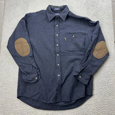 VINTAGE Pendleton Shirt Mens L Large Blue 100% Virgin Wool USA Elbow Patches - Image 1 of 4