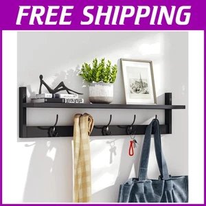 Black Wall Shelf with Hooks - Entryway Organizer - Picture 1 of 9