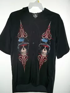 NUEVA CAMISA HAWAIANA CALAVERA Y CASCO POR ROAD HOUSE bonito bordado TALLA M L XL 2X - Imagen 1 de 4