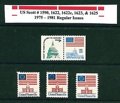 US SCOTT #1590, 1622, 1622c, 1623, & 1625 // 1975 - 1981 Regular MNH Issue    • 3.75$