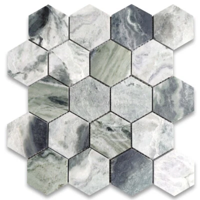 S33XH Sagano Vibrant Green Marble 3 inch Hexagon Mosaic Tile Honed - Image 1 of 4