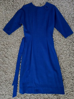 Vestido de lana azul real vintage bomba menear Aljean Canadá años 60 3/4 dolman Foto 1 de 4