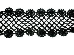 Encaje de Venecia 2 7/8" (73 mm) Galloón Rosa Enrejado Negro 3 yardas - Imagen 1 de 1