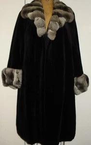 Chinchilla & Black Sheared Mink Fur Coat Size 14-16 FREE SHIPPING Excellent Cond - Picture 1 of 8