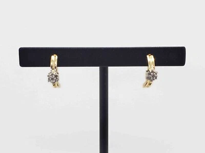 0.14ctw Natural Diamond Mini Cluster Half Hoop Style Drop Earrings 14k Gold - Image 1 of 4